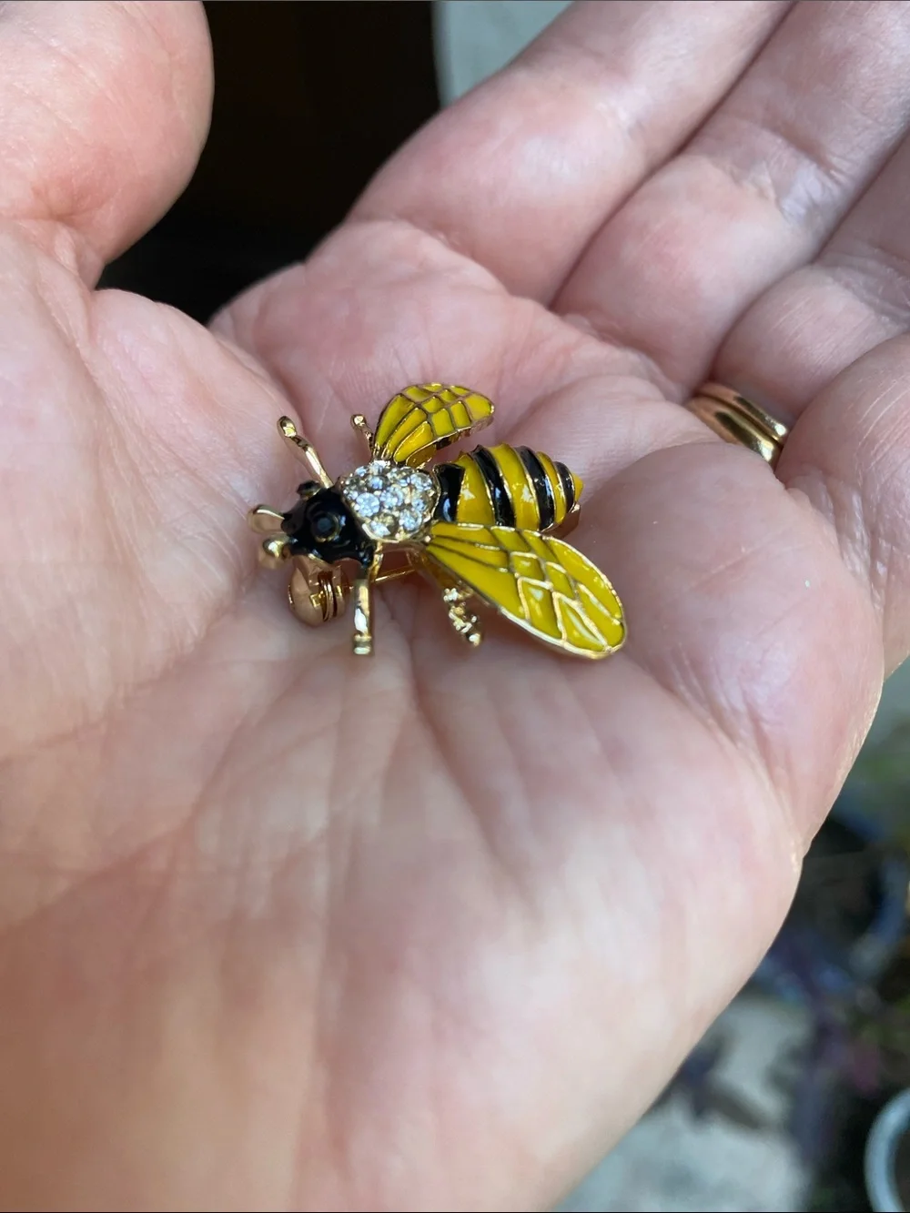Yellow Black Bee Brooch with Rhinestone Accent